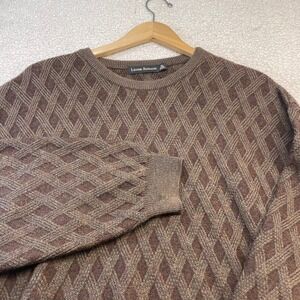 Lenor Romano Sweater Mens XL Brown 100% Merino Wool Diamond Knit Made in USA
